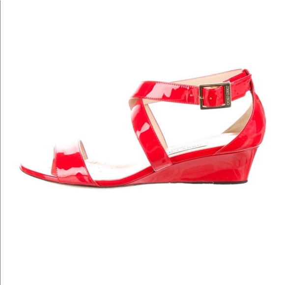 Jimmy Choo Patent Wedge Sandals - Picture 1 of 7